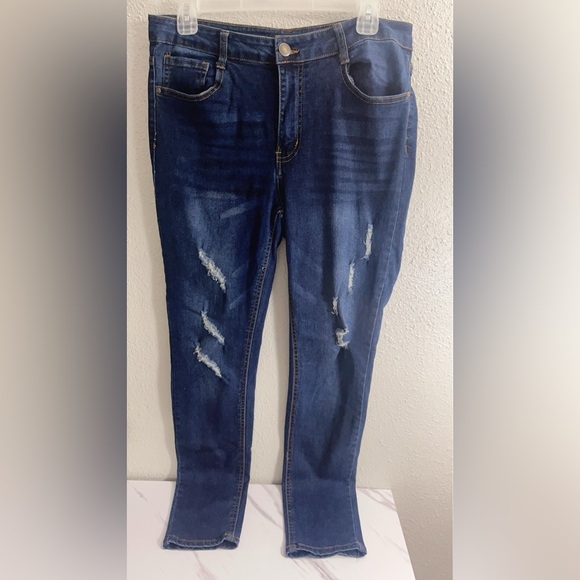 Classic Blue Distressed Skinny Jeans - Picture 1 of 8